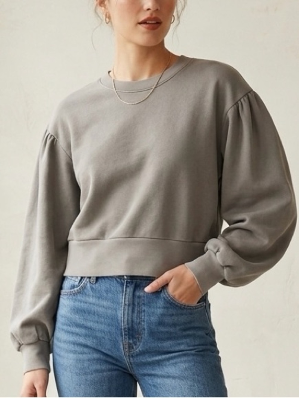 Madewell x Karen Walker Garment-Dyed Puff Sleeve Sweatshirt Crewneck Gray Size S